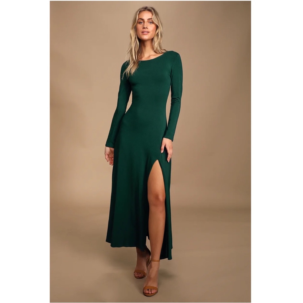 NWT Lulu’s Swept Away Forest Green Long Sleeve Maxi Dress Sold Out S